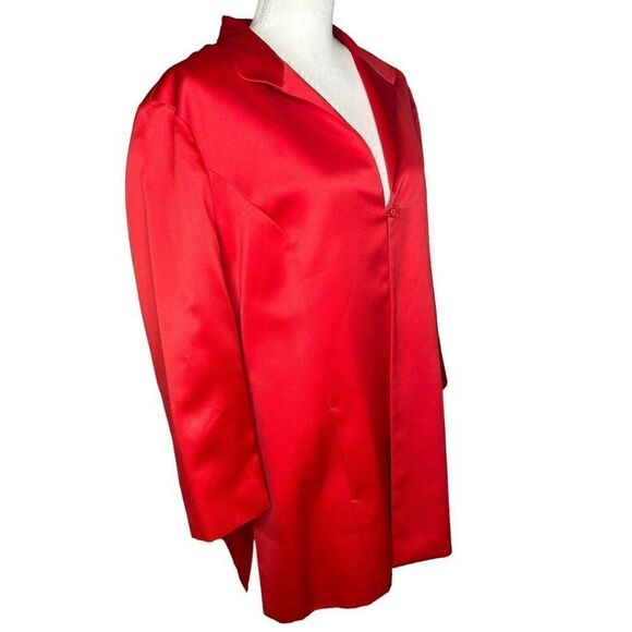 Chicos Stylist Jacket Sz 3 Red Satin Soiree Sheen Formal Party Knot Button - Picture 2 of 4